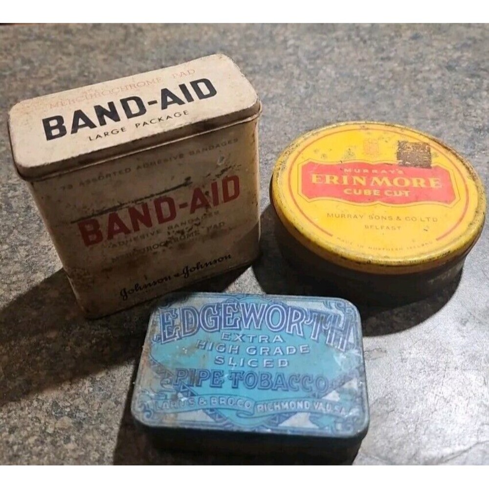 Vintage Collection 1940s & 1950s Band-Aid, Erinmore, Edgeworth Variety 3 Pc Tins